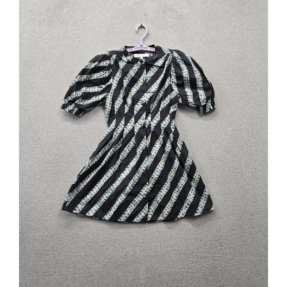 Hunter Bell Women Dress 0 Black Striped Tie Dye Jamie Mini Shirt Pleated READ